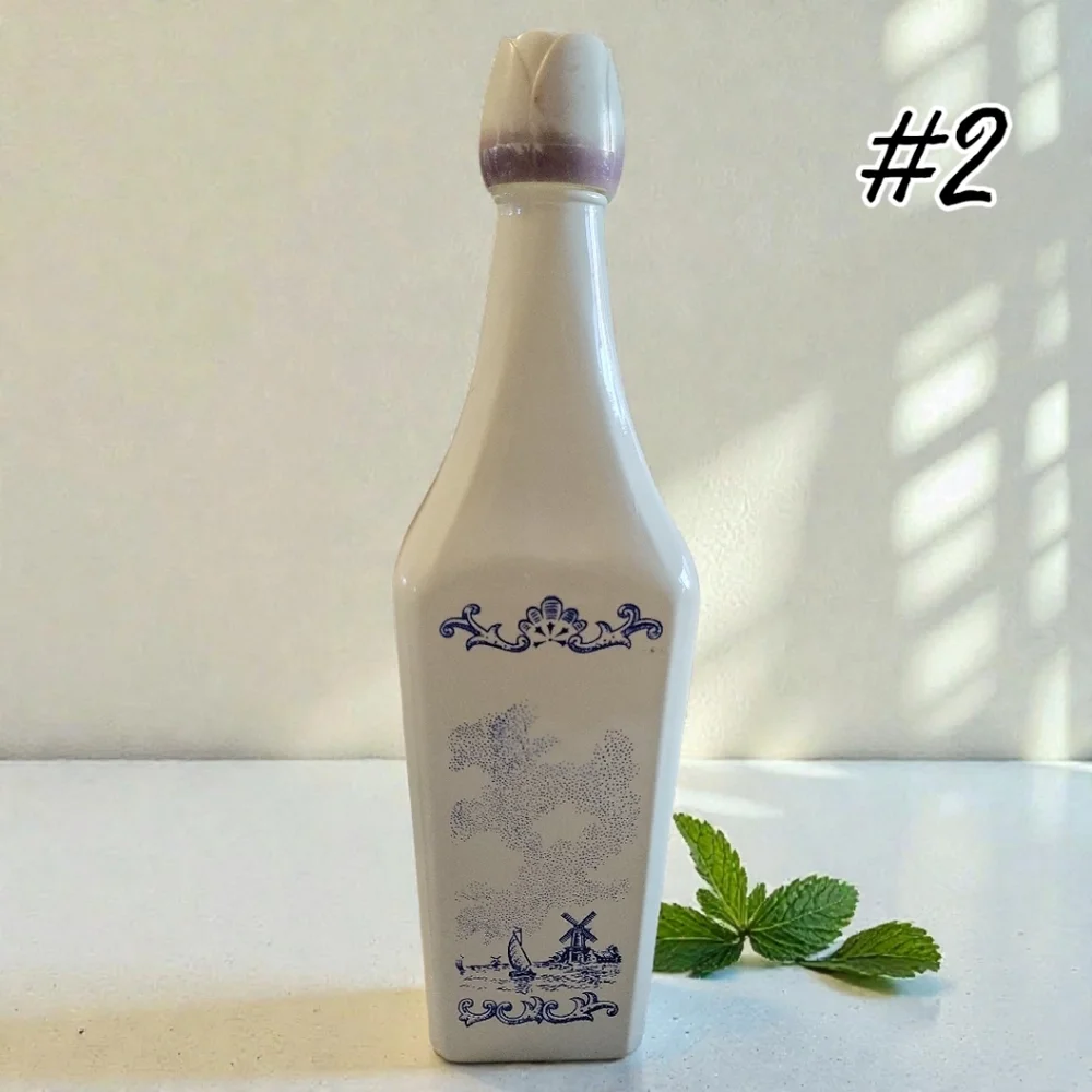 Vtg 60's Vandermint Milk Glass Liquor Bottle Delft Blue Windmills 11
